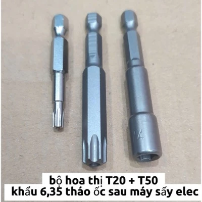 Bộ hoa thị T20+T50 và khẩu 6.35 chân lục giác chuyên dùng máy giặt và tháo ốc sau máy sấy Electrolux