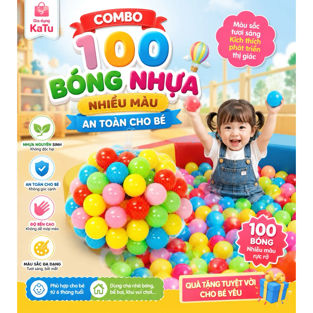 Combo 100 quả bóng nhựa mềm cho bé hàng Việt Nam có logo in trên bóng