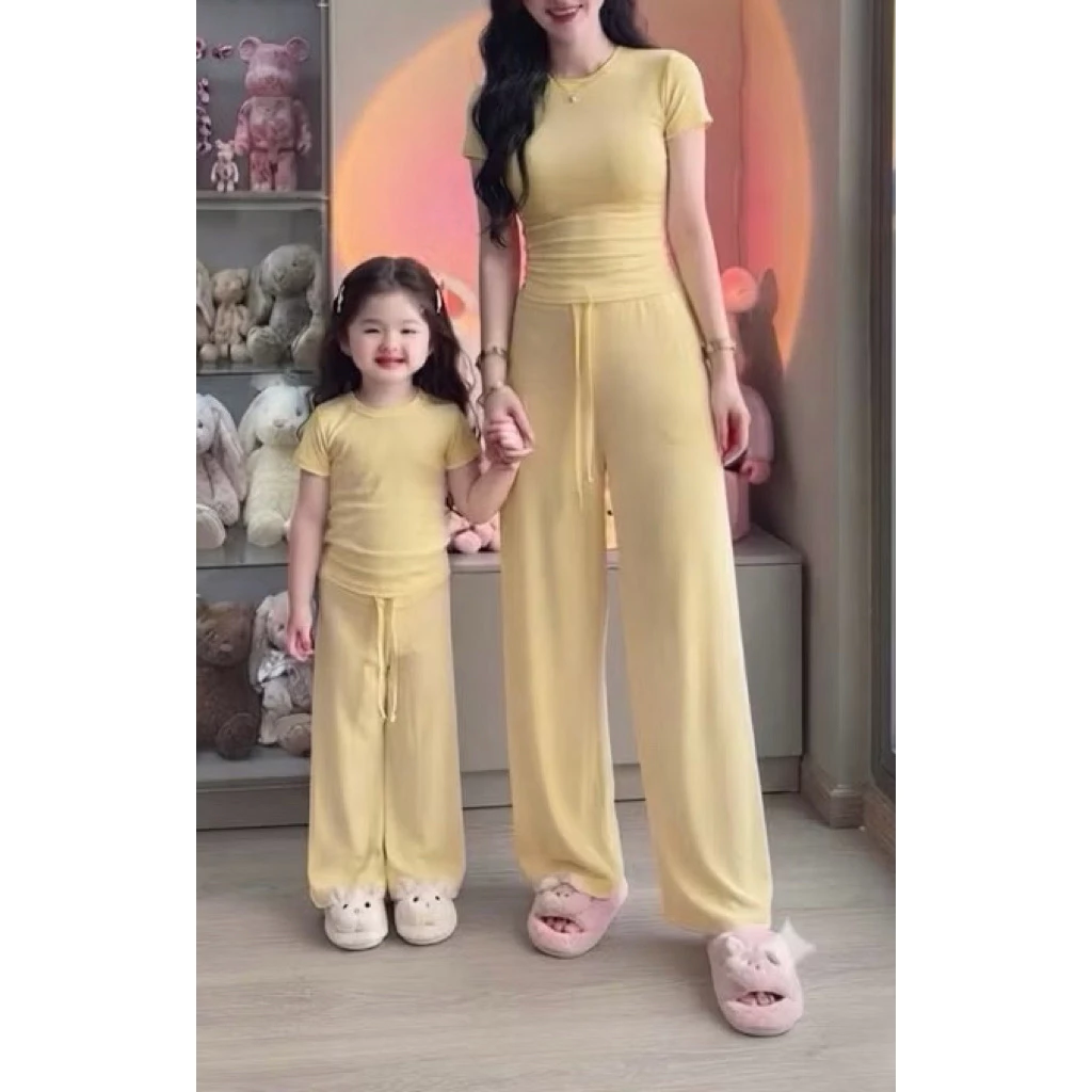 [Hot] Set bozip Mẹ và bé áo thun cộc tay kèm quần xuông dài mặc cặp đi chơi du lịch mềm mại thoải mái -B33