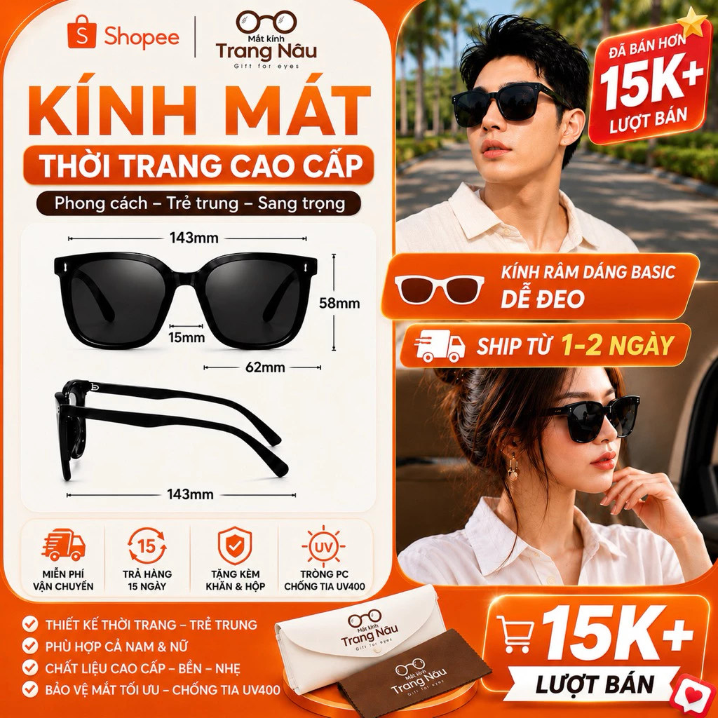 Kính râm nữ thời trang FDA chống tia UV400 tặng kèm bao da và khăn lau đựng kính - Kính Mắt Trang Nâu