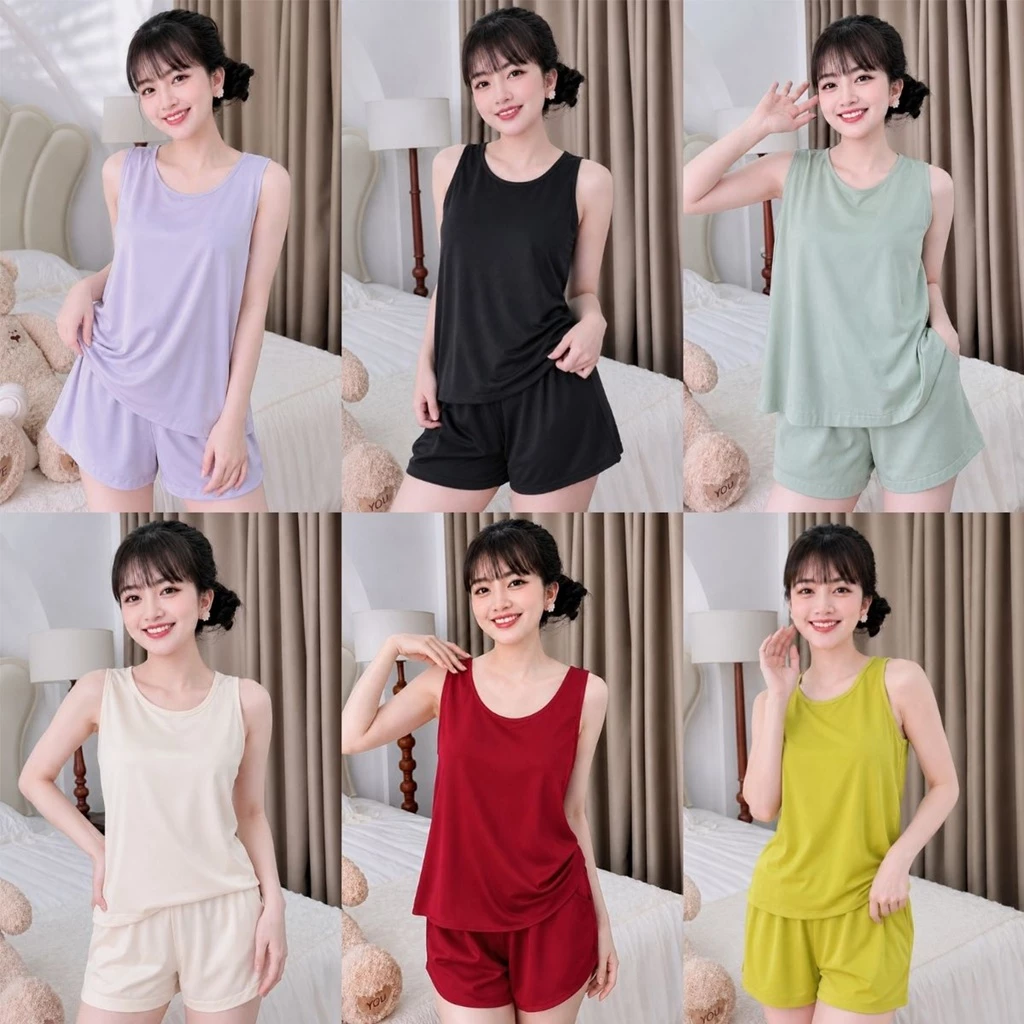 Bộ đồ ba lỗ sát nách lụa ngọc trai cao cấp, rộng rãi dùng để mặc nhà, đi chơi dễ thương, thoải mái NB14
