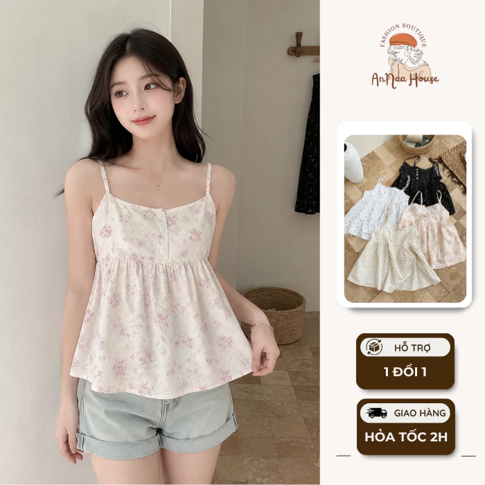 Áo 2 dây họa tiết hoa nhí kèm áo khoác ngoài cardigan, set áo cardigan babydoll kèm áo hai dây hoa đi biển, mùa thu