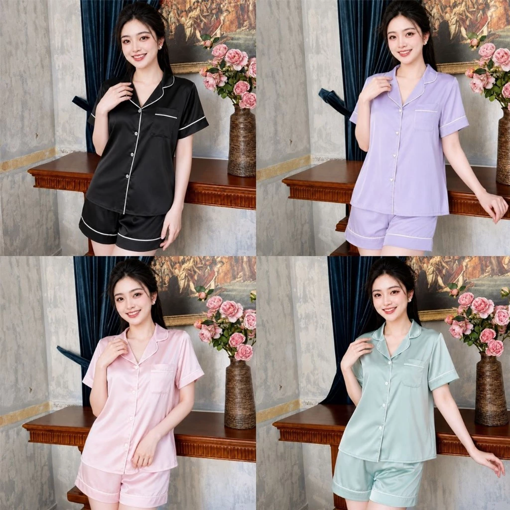 Bộ Ngủ Lụa Cộc Tay, Quần Cộc Mềm Mại, Pijama Lụa ngọc trai Cao Cấp, mặc ở nhà thoải mái