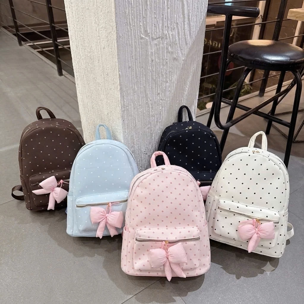 Balo nữ balo đi học thời trang đẹp họa tiết chấm bi size 40 kèm charm nơ BABUMAP - BL026