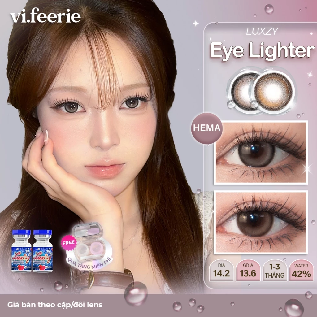 Kính áp tròng (lens) ombre giãn tròng 14.5mm 1 tháng EYE LIGHTER BROWN/ GRAY đủ độ cận -  Vi Feerie Lens