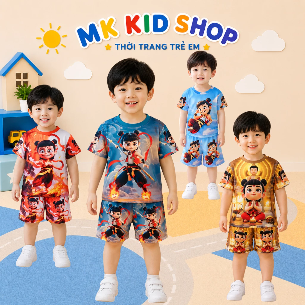 Siêu Phẩm NA TRA Cho Bé Trai 7-27kg💖Bộ cộc tay  Thun Lạnh in 3D  cao cấp Mềm Mát co giãn 4 chiều