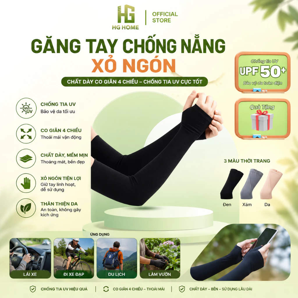 Găng Tay Chống Nắng Xỏ Ngón Chất Dày Co Giãn 4 ChiềuChống Tia UV Cực Tốt HGMART