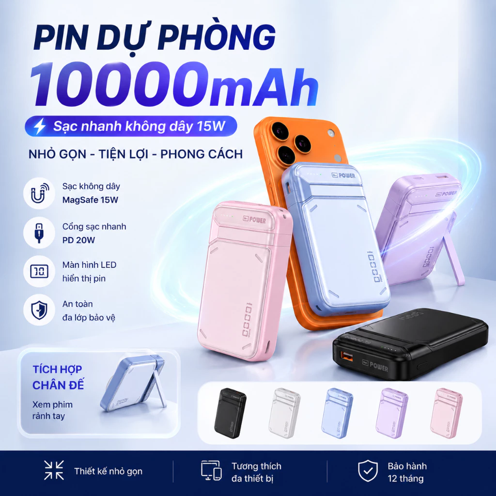 Sạc Dự Phòng Không Dây TZ-112 10000mAh PD22.5W Sạc Nhanh Bảo Hành 12 Tháng