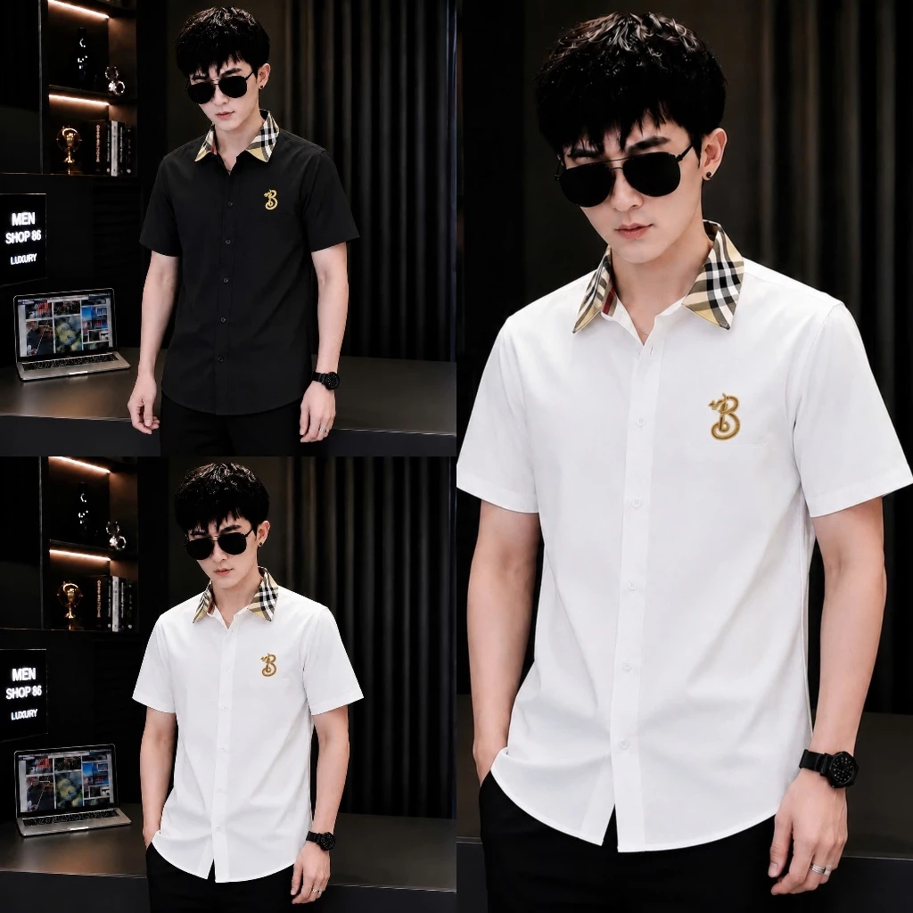 Áo sơ mi nam boy phố tay ngắn phối viền vải lụa mềm mịn fomr đẹp mẫu mới HOT BOUTIQUE_MENSWEAR