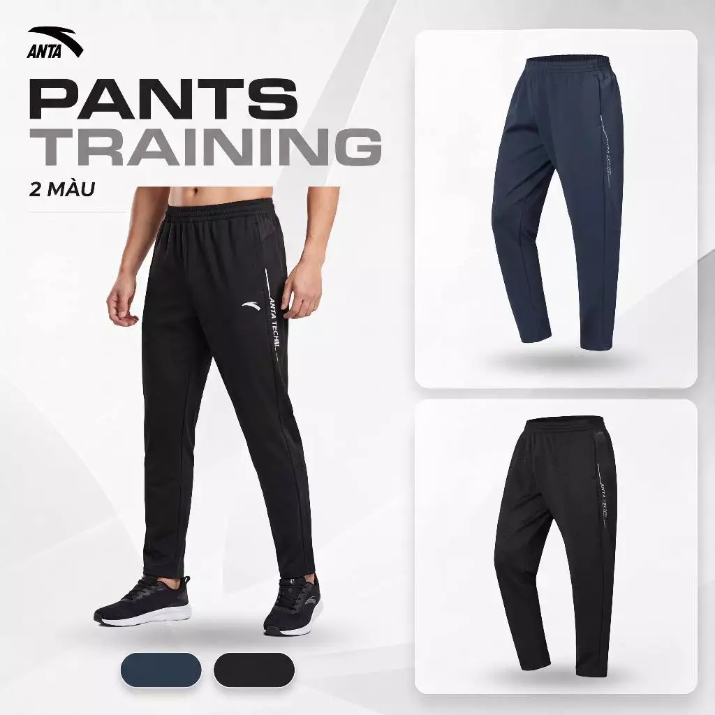 Quần gió nam ANTA vải gió ép nỉ dày dặn form xuông, túi khoá 2 bên tiện lợi size S - XXL thời trang