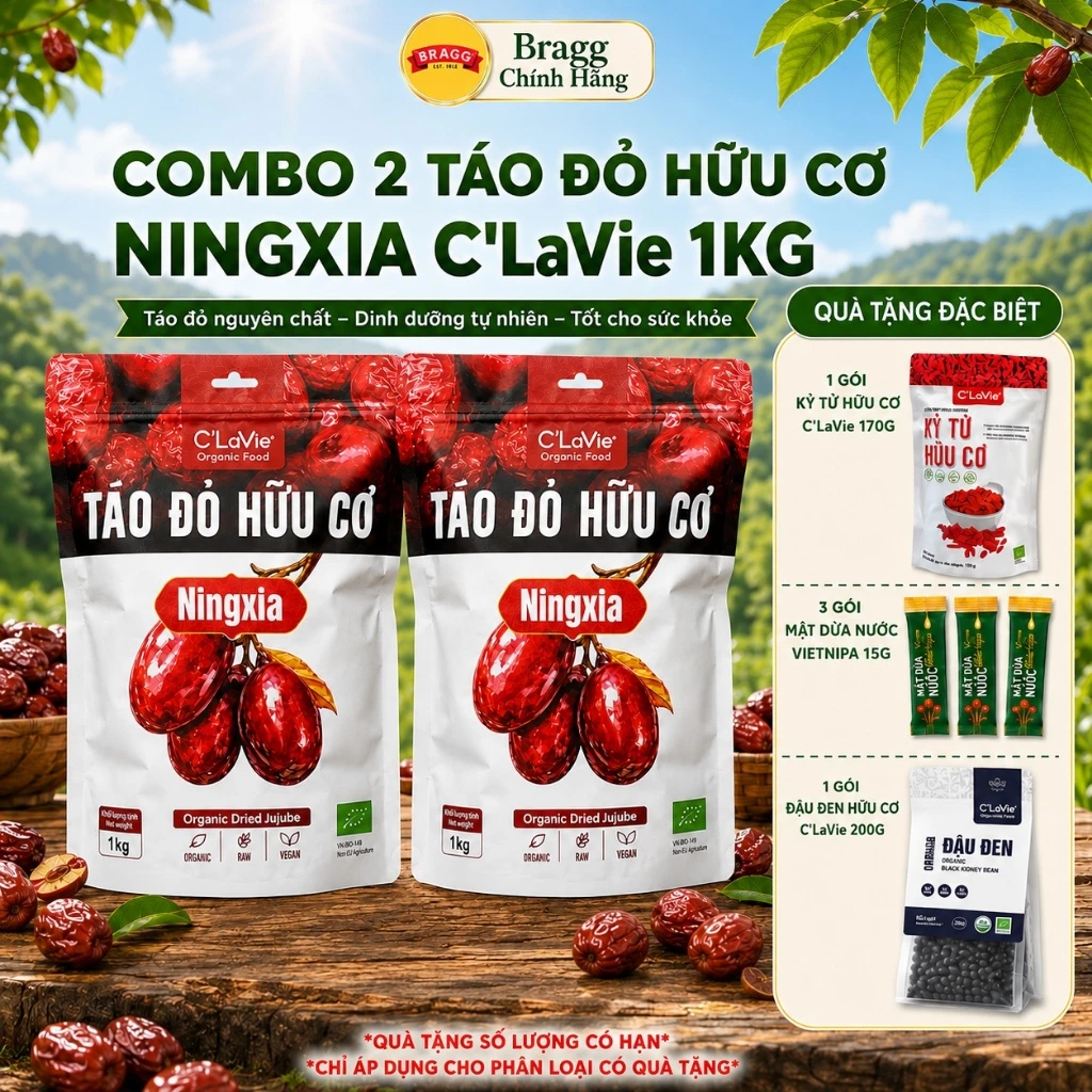 [COMBO 2 BỊCH] Táo Đỏ Hữu Cơ Ningxia C'LaVie 1KG – Táo Dẻo Thịt Dày, Ngọt Thanh Tự Nhiên, Ăn Liền Pha Trà Nấu Chè