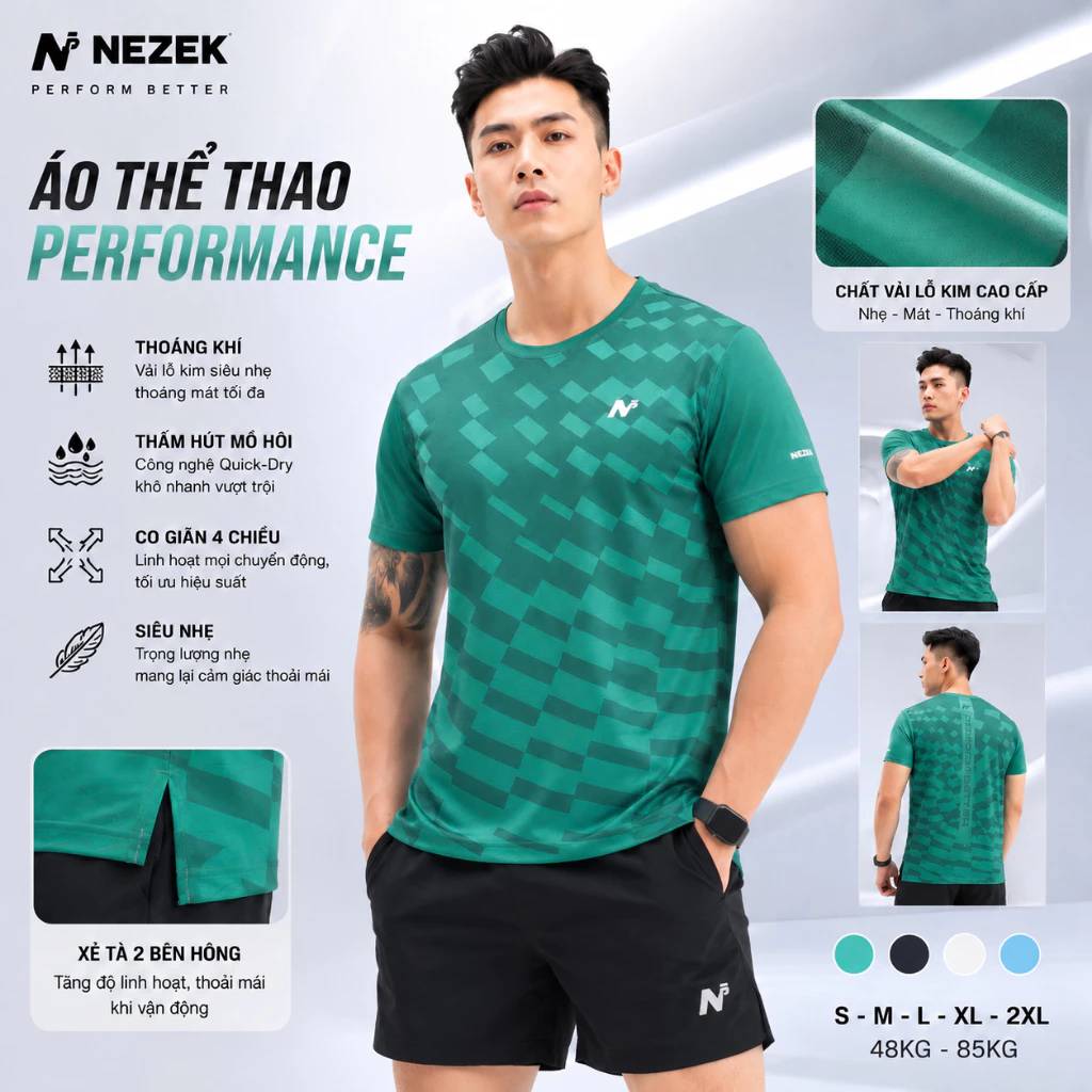 Áo Chơi Pickleball Thể Thao Co Giãn, Đi Tập Gym, Cao cấp 48-88Kg - Màu Xanh Lá PI2 | Nezek