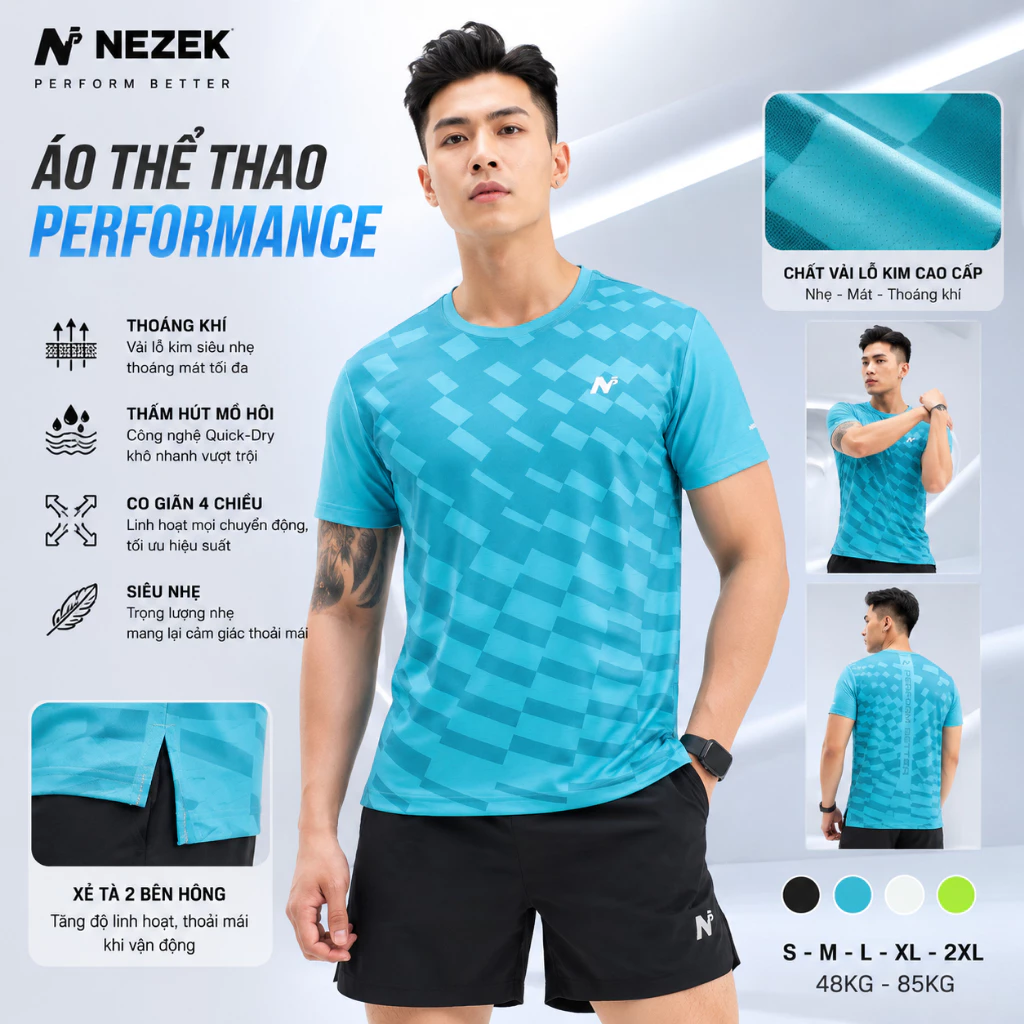 Áo Thể Thao Pickleball Co Giãn, Đi Tập Gym, Cao cấp 48-88Kg - Màu Xanh Ngọc PI2 | Nezek