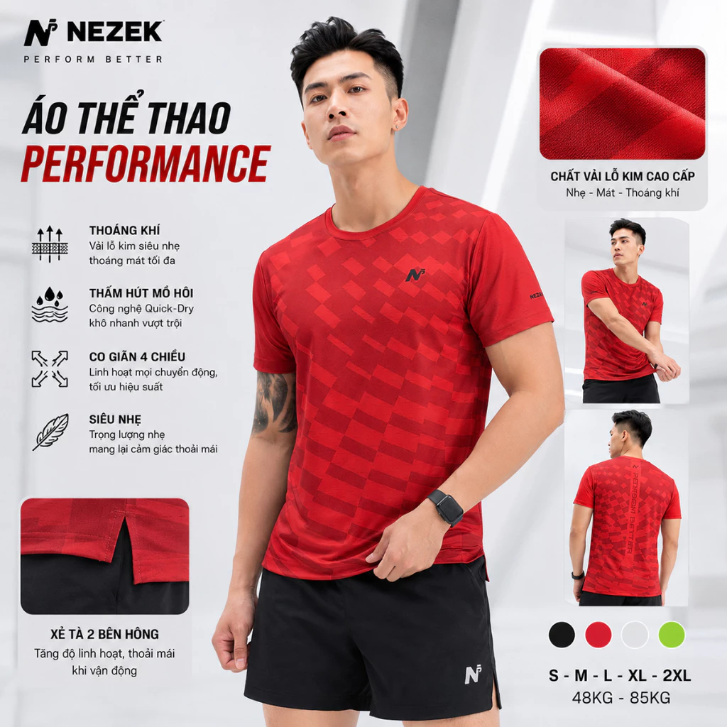 Áo Thể Thao Pickleball Co Giãn, Đi Tập Gym, Cao cấp 48-88Kg Trám PI2D | Nezek