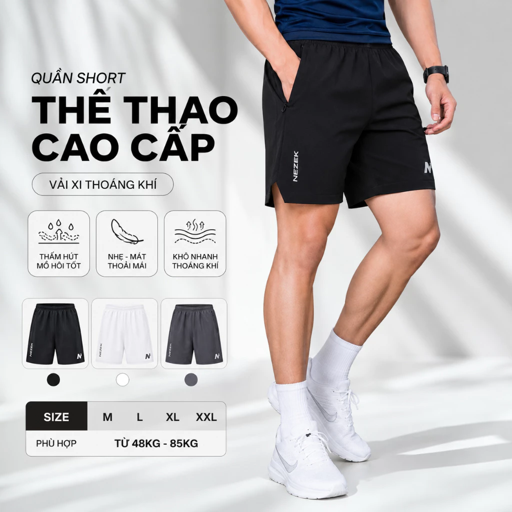 [MUA 4 TẶNG 1] Quần Thể Thao Nam, Quần Chạy Bộ Trên Gối, Đồ Tập Gym, 48-88Kg Siêu Thấm Hút | Nezek