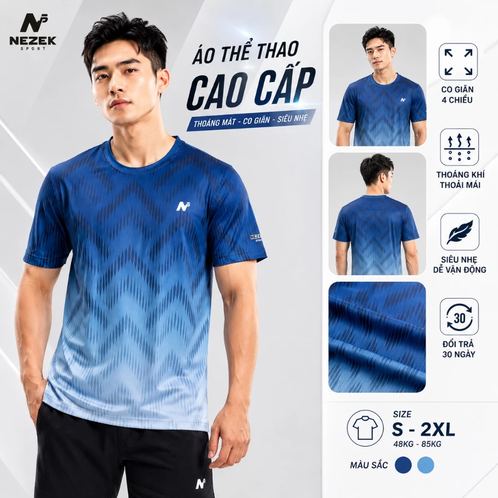 [MUA 3 GIẢM 30K] Áo Thể Thao Pickleball Co Giãn, Đi Tập Gym, Cao cấp 48-88Kg - PI1 Xương cá mới | Nezek