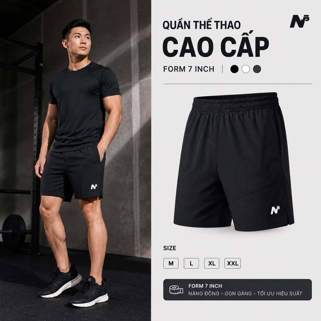 Quần short gym xẻ tà nhẹ thế hệ mới 48-84kg, quần tập gym bigsize dành cho nam | NEZEK SPORT