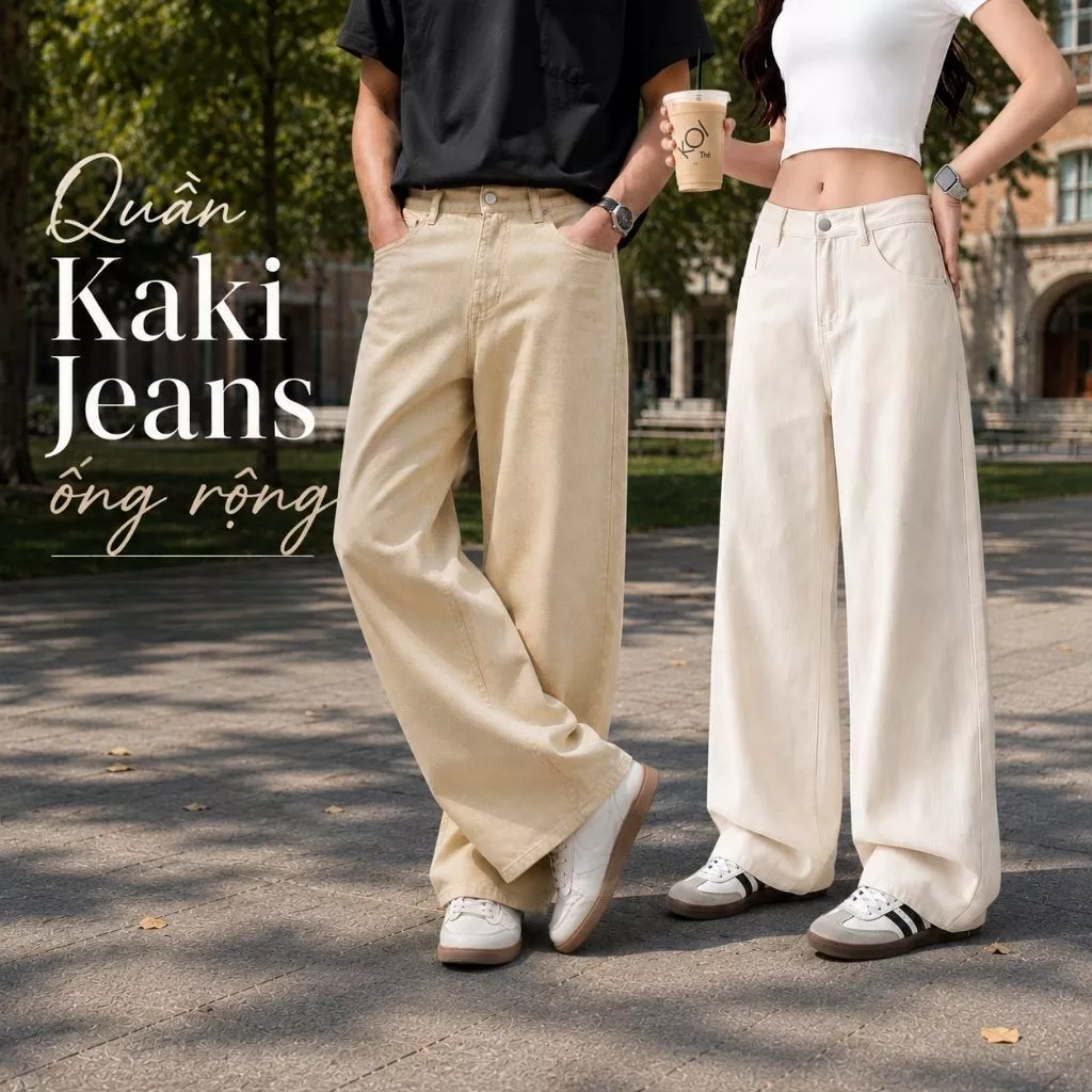 Quần Kaki Jeans ống rộng ZGO dáng suông cạp cao from unisex nam nữ QZG16
