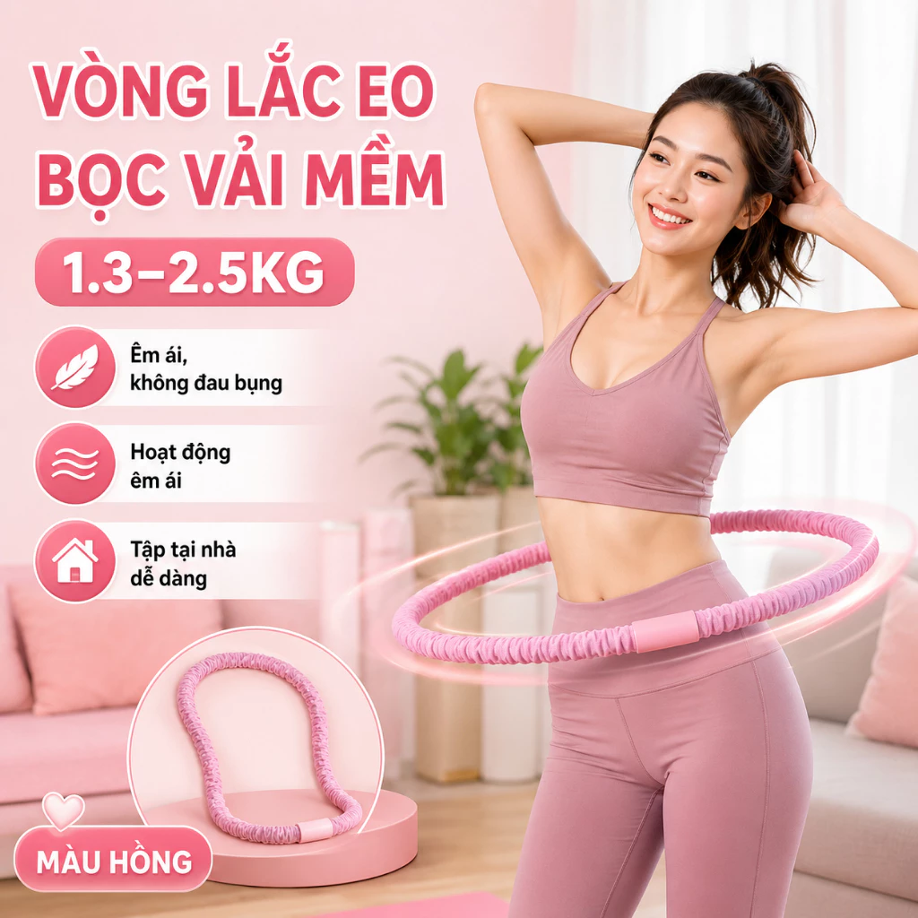 Vòng Lắc Eo Lò Xo Bọc Vải Mềm 1.5kg 2kg 2.5kg, Hỗ Trợ Giảm Mỡ Bụng Eo Thon, Tập Tại Nhà