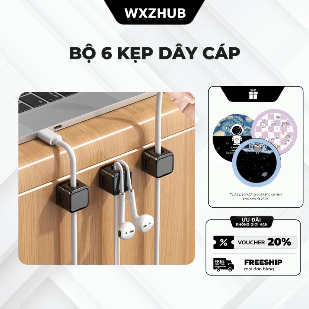 Kẹp Dây Điện Dán Tường Hút Nam Châm, Kẹp Dây Cáp Sạc Để Bàn, Chống Rối, Gọn Gàng