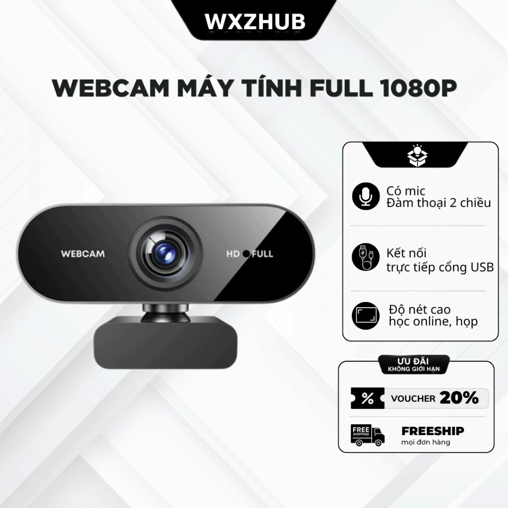 Webcam Full HD 1080p Kèm Micro Chống Ồn, Wedcam Laptop Hình Ảnh Sắc Nét, Âm Thanh Trong Trẻo
