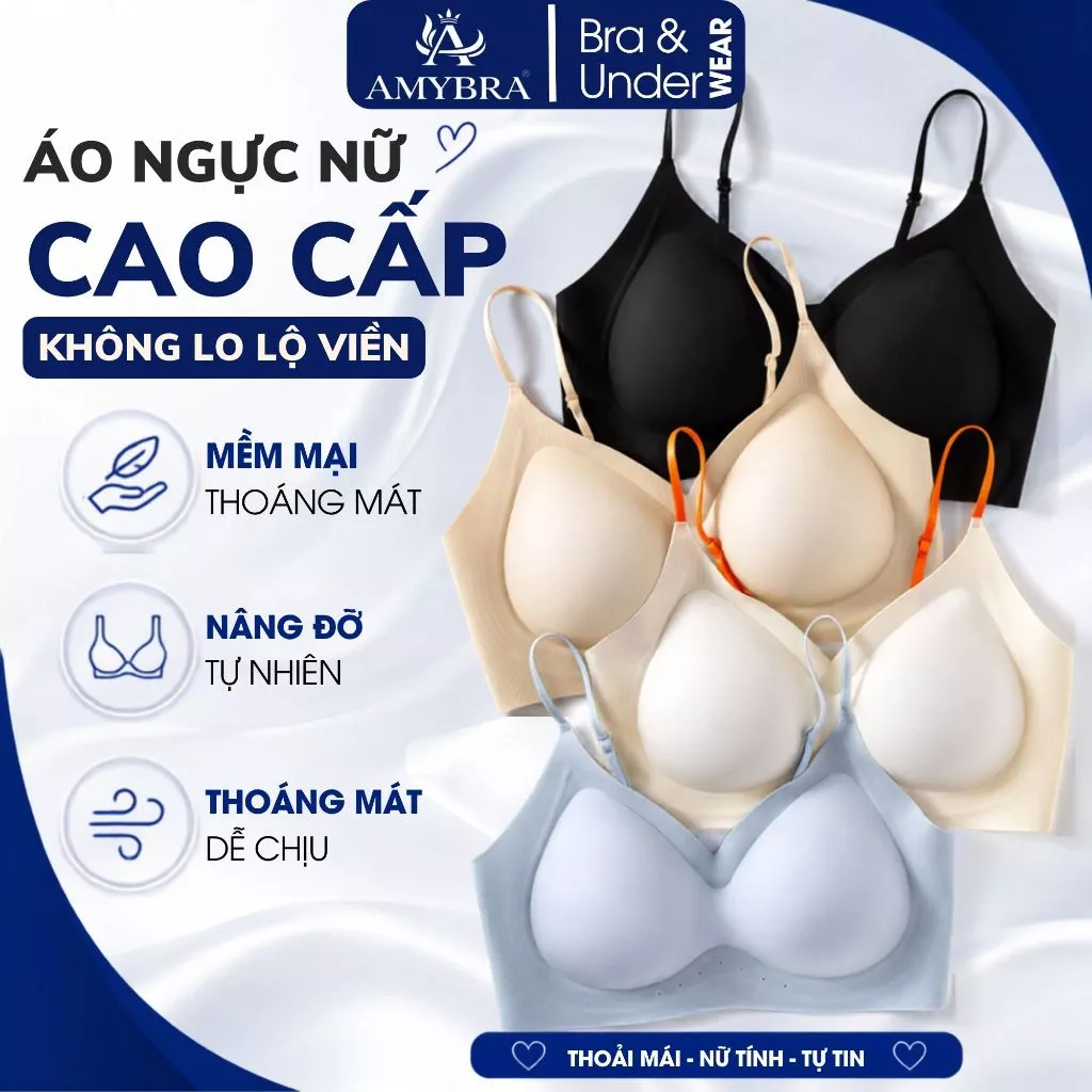 Áo Lót Nữ Cao Cấp Chất Su Mịn Mút Đệm 1CM AMYBRA A982 Áo Ngực Không Gọng Ôm Ngực Dây Áo Co Dãn Tốt