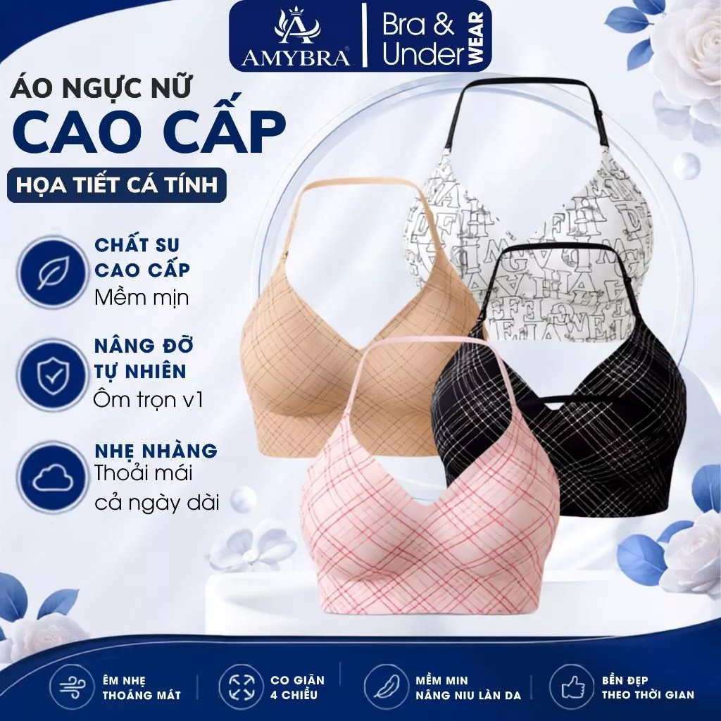 Áo Ngực Nữ Thời Trang Nhiều Kiểu Mặc Áo AMYBRA A984 Áo Bra Su Mịn Không Gọng Họa Tiết Cá Tính