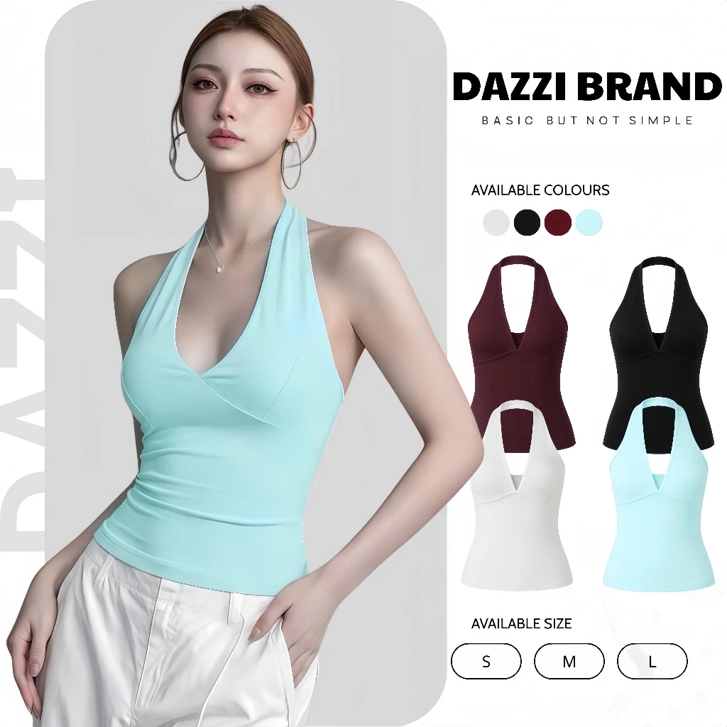 Áo cổ yếm khoét chữ V ôm body tôn dáng chất cotton mịn DAZZI A014
