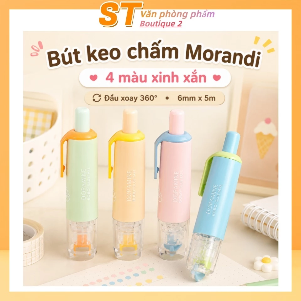 Băng keo hai mặt chấm bi dạng bấm Morandi, có thể thay ruột, độ kết dính cao, dùng để sửa lỗi