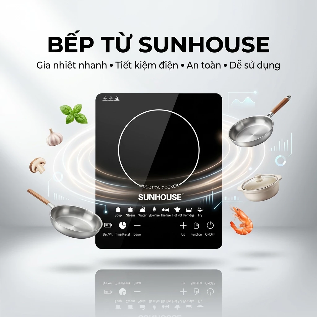 Bếp Từ Hồng Ngoại Đơn SUNHOUSE Chịu Nhiệt Cao Điều Khiển Cảm Ứng