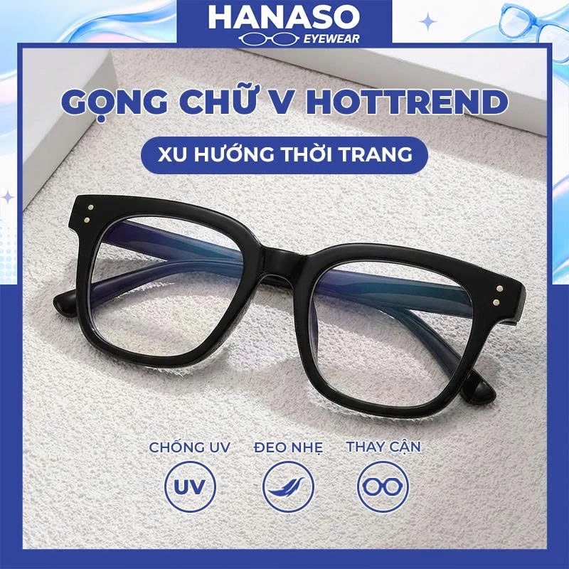 Kính mắt râm mát nữ nam chữ V mắt kính chống tia UV và ánh sáng xanh thời trang phong cách Ulzzang thay được cận 017