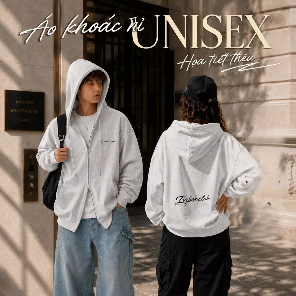 Áo Khoác Hoodie Zip ZGO Unisex Chất Nỉ 2 Da Quảng Châu Dày Dặn Form Rộng Basic AZG43