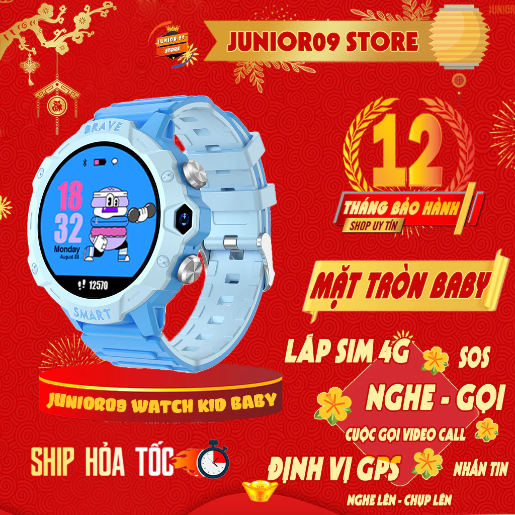 Đồng hồ thông minh JUNIOR09 WATCH KID BABY | Lắp SIM 4G | Nghe gọi | Định vị GPS | Videocall | Chống nước | SOS cho bé