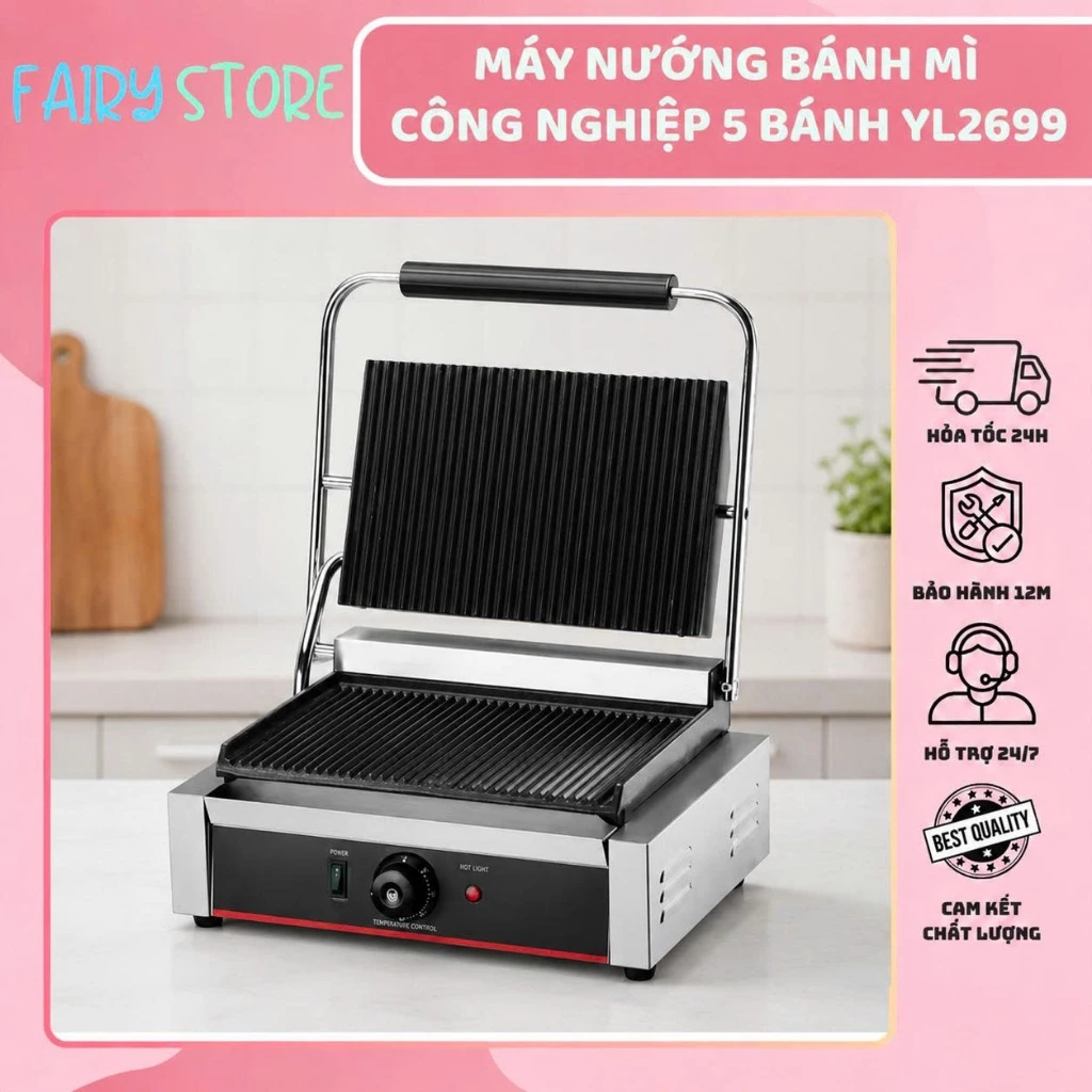 Máy Nướng Bánh Mì Công Nghiệp 5 Bánh YL2699 - Chống Dính, Ép Bánh Siêu Nhanh, Công Suất Lớn