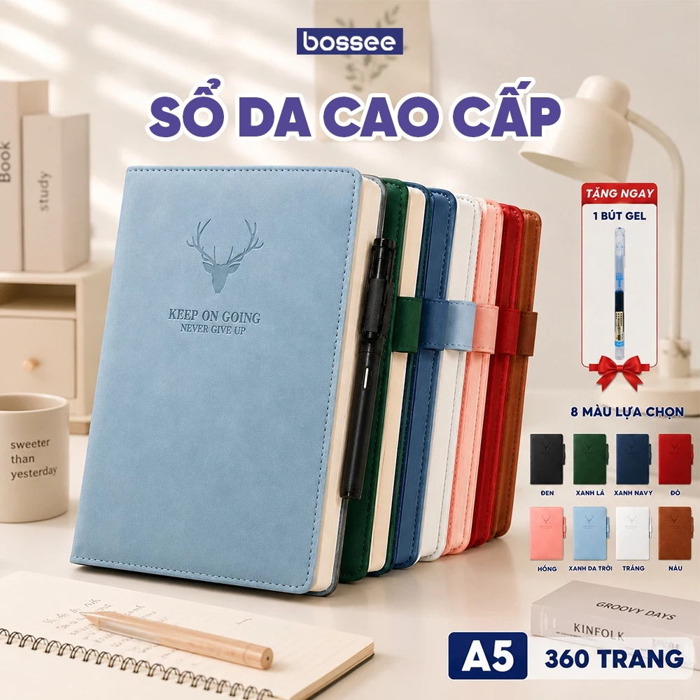 Sổ Tay Bìa Da A5 360 Trang Sổ Tay Văn Phòng Sang Trọng 8 Màu Ấn Tượng, Sổ Ghi Chép Cá Nhân Công Việc - Văn Phòng Phẩm
