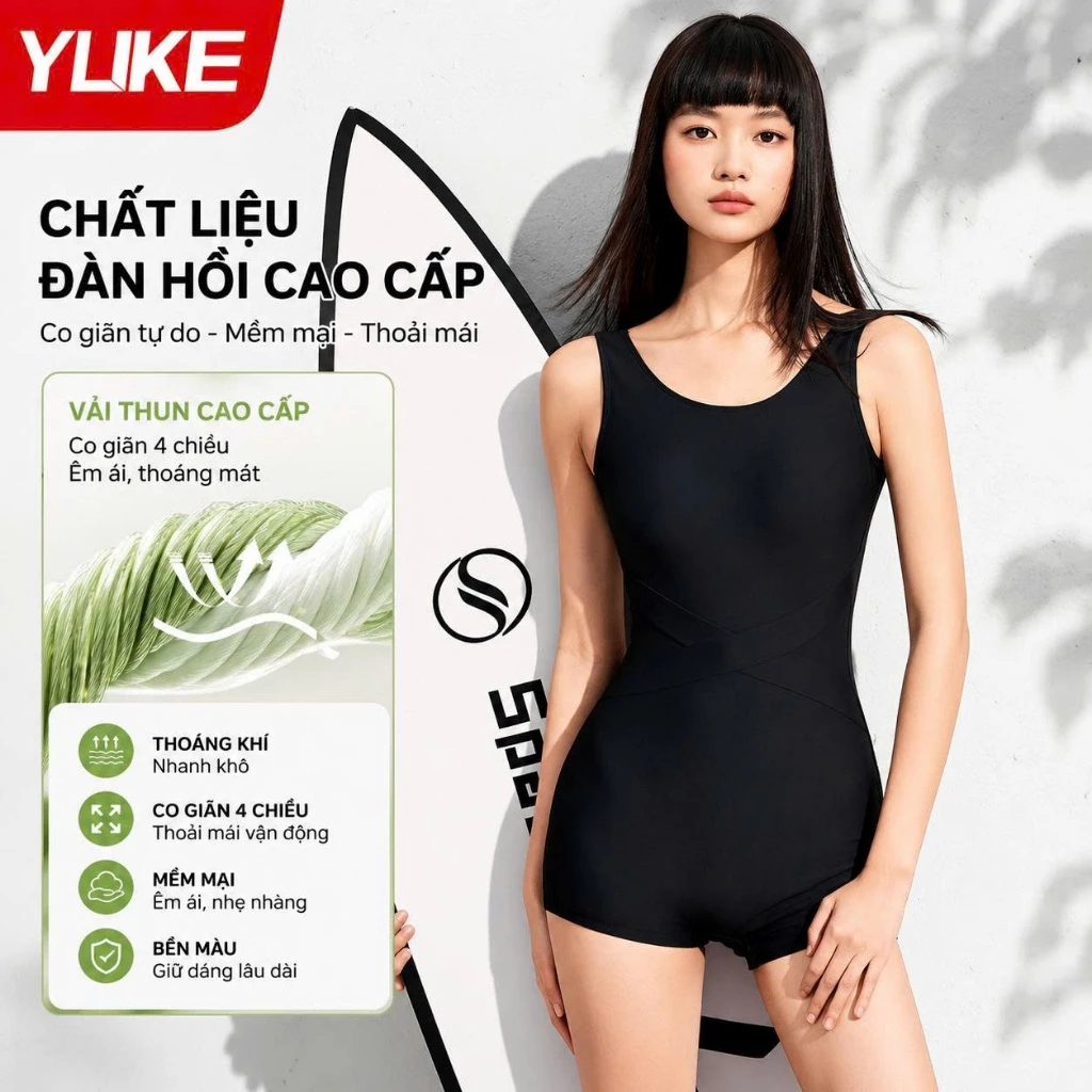 Đồ bơi nữ kín đáo 1 mảnh thể thao, Đồ bơi liền thân ôm body tôn dáng, quần đùi 2 lớp YUKE - YY1992