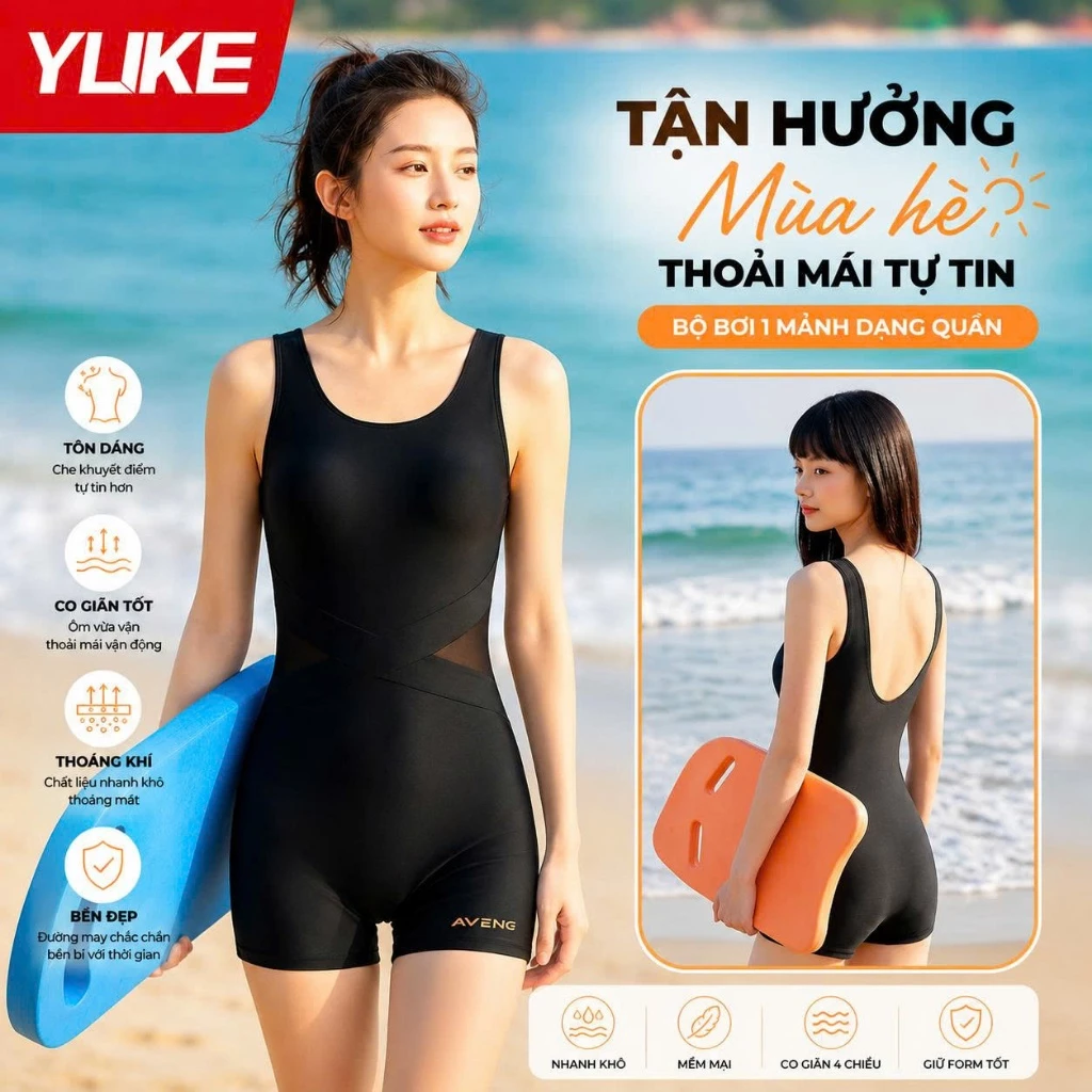 Đồ bơi nữ liền thân 1 mảnh YUKE YY1992, co giãn thoải mái - nhập khẩu chính hãng