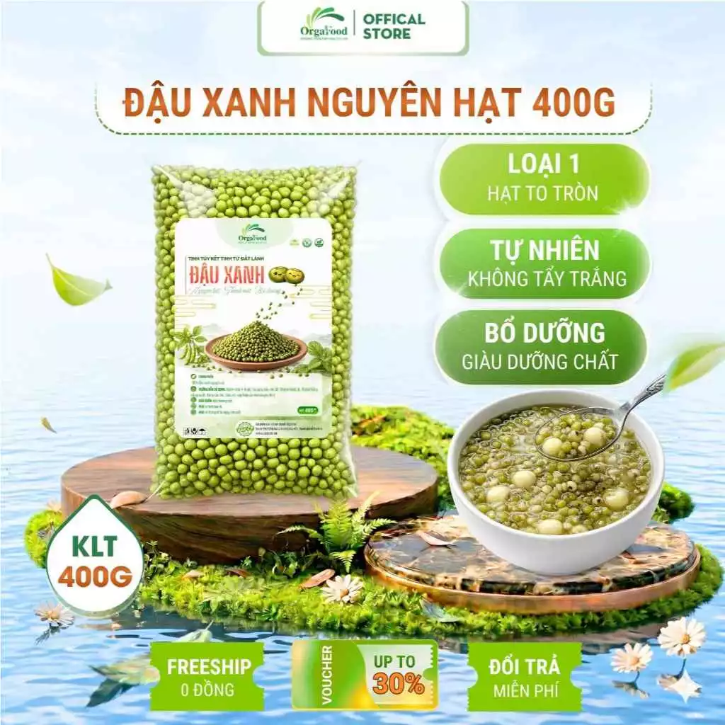 Đậu Xanh Nguyên Hạt Orgafood 400g - Hạt Đậu Xanh Sạch Tuyển Chọn, Nấu Chè, Cháo, Xôi, Làm Giá Đỗ