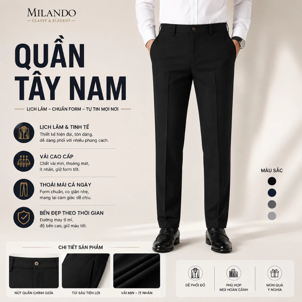 Quần Tây Nam Cao Cấp MISFIT, Quần Âu Nam Co Giãn 4 Chiều, Form Chuẩn, Mặc Đi Làm, Đi Tiệc