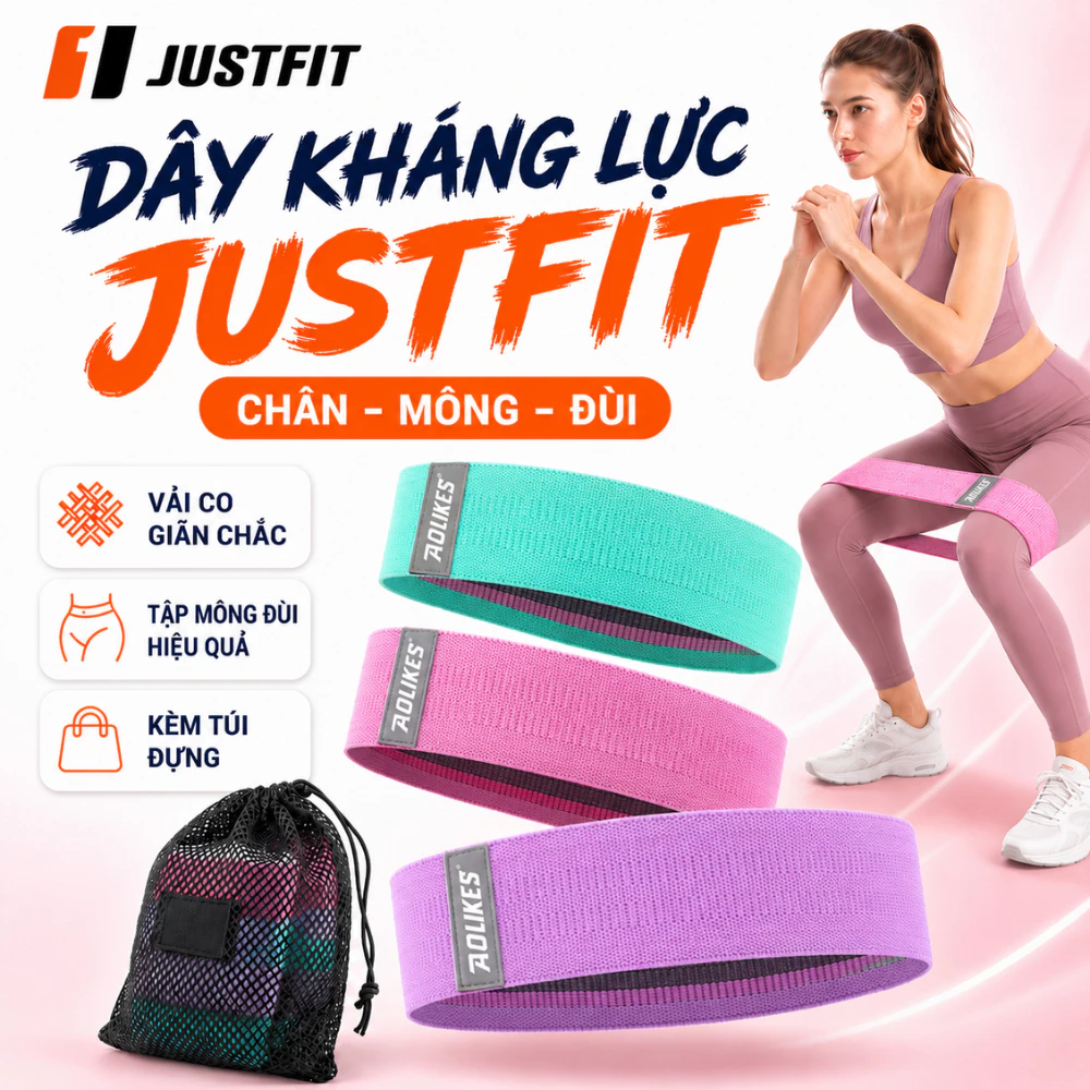 Dây kháng lực JUSTFIT miniband đàn hồi tập chân, mông, đùi, gym, bộ đai trợ lực cao cấp cho nam nữ