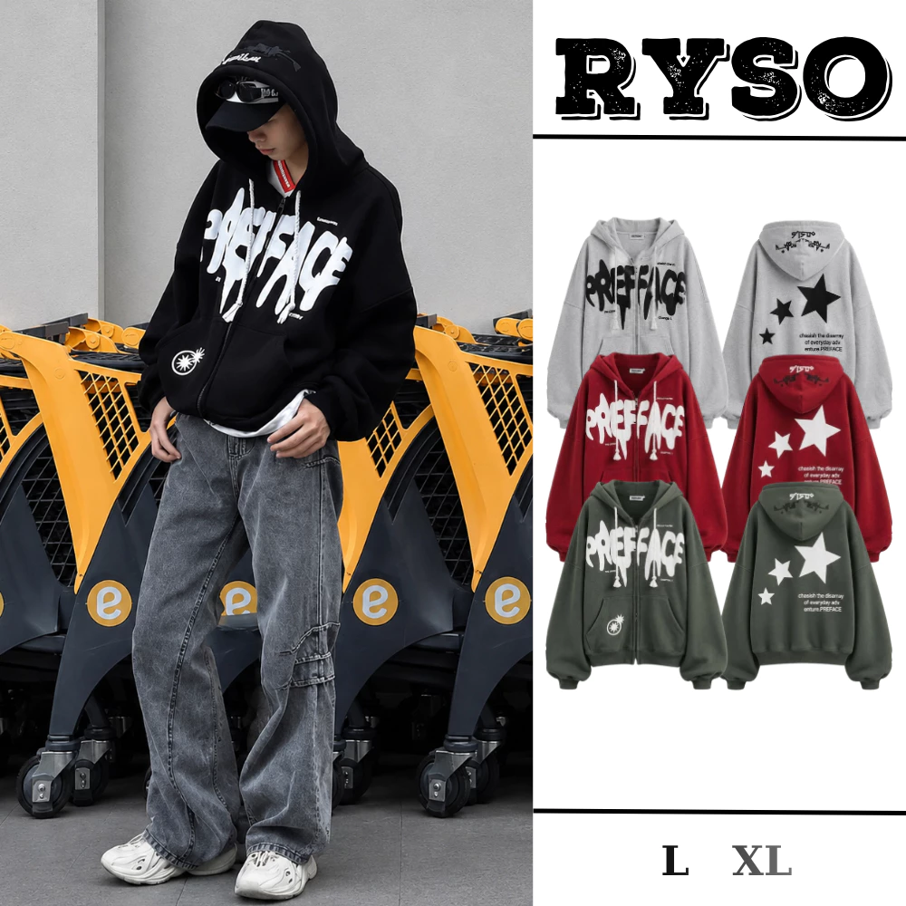 Áo Khoác Hoodie Nỉ Bông In Nổi Ngôi Sao Khóa Kéo 2 Chiều Nón To 2 Lớp PREFACE Form Rộng AK01 RYSO