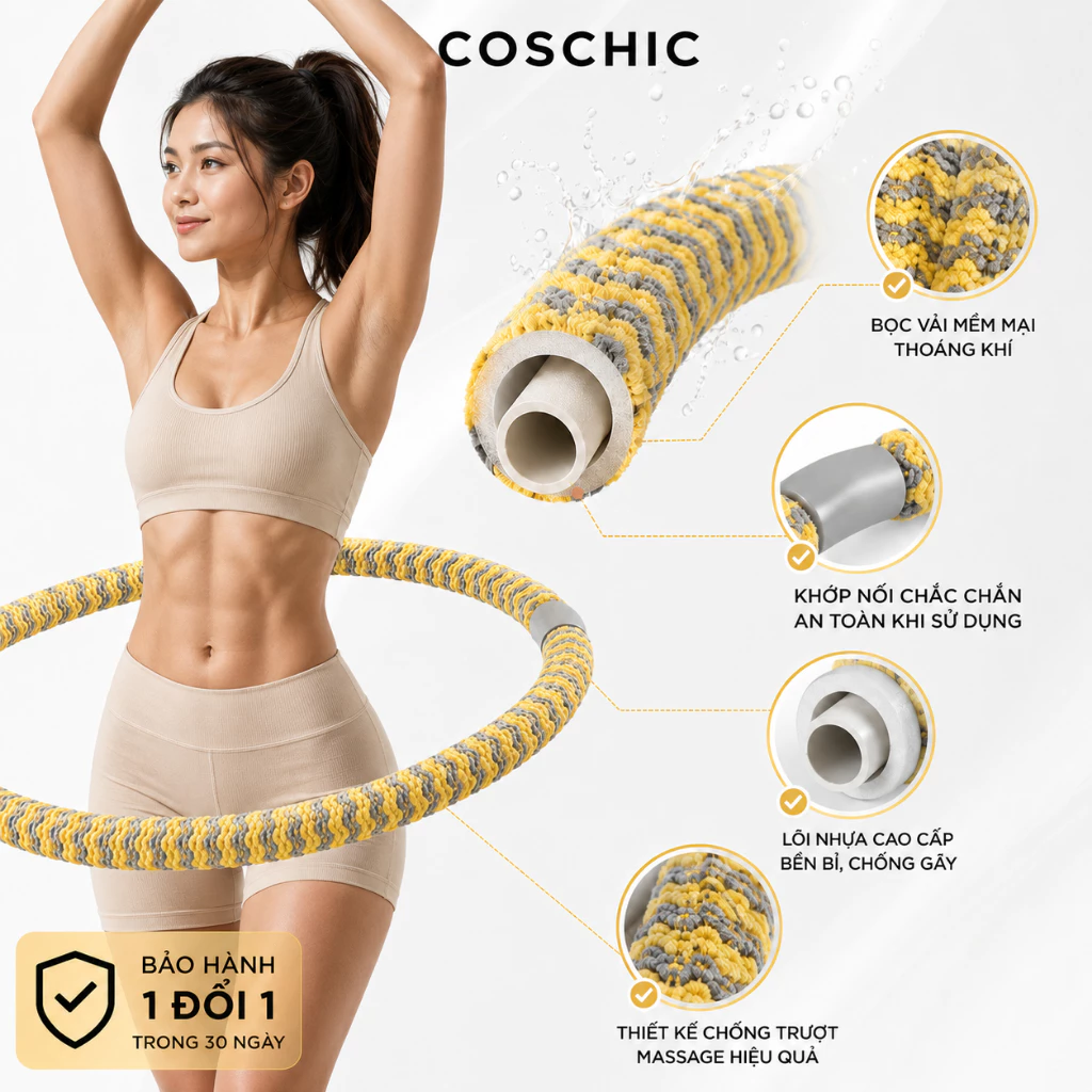 Vòng Lắc Eo Lò Xo Bọc Vải Mềm Giảm Mỡ Bụng, Siết Eo, Tập Tại Nhà 1.5KG/2KG/2.5KG