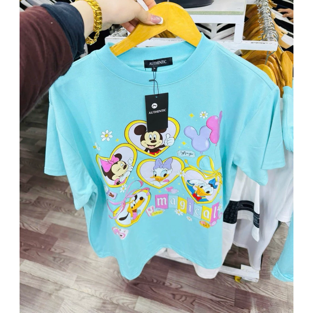 Áo Thun Hoạt Hình Mickey Xanh Tiffany Siêu Đẹp Cotton 100% Dày Dặn Không Xù Cao Cấp Loại 1