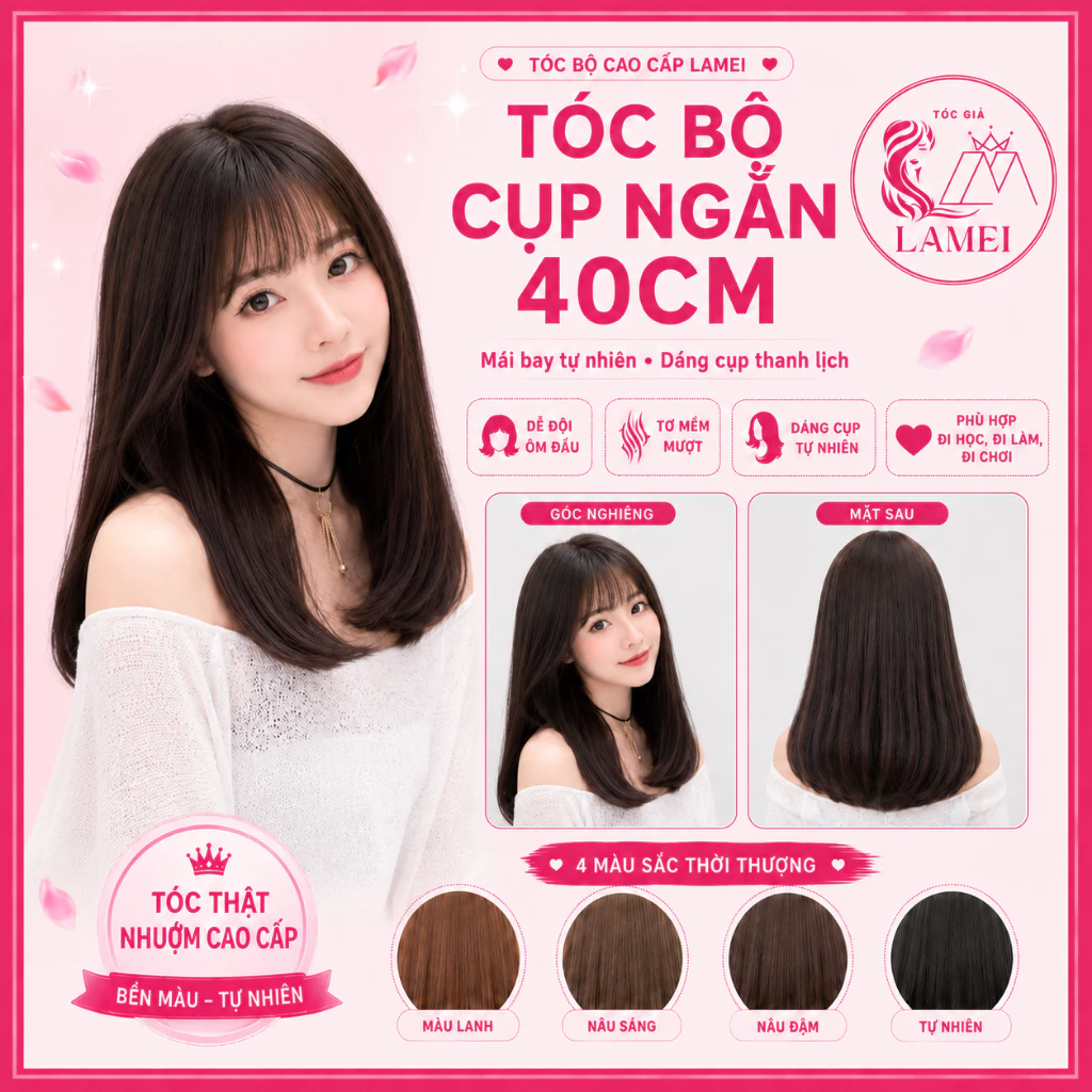 Tóc giả nguyên đầu cụp lửng xu hướng mới 8226