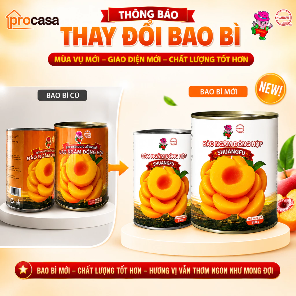 Đào ngâm đóng hộp Shuangfu 450g và 850gr - Nguyên liệu pha chế chính hãng