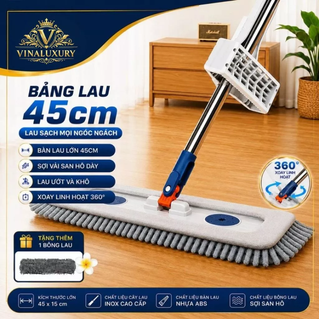 Cây Lau Nhà Tự Vắt 45CM - Chổi Lau Nhà Bông Lau San Hô Sợi Siêu Thấm Hút