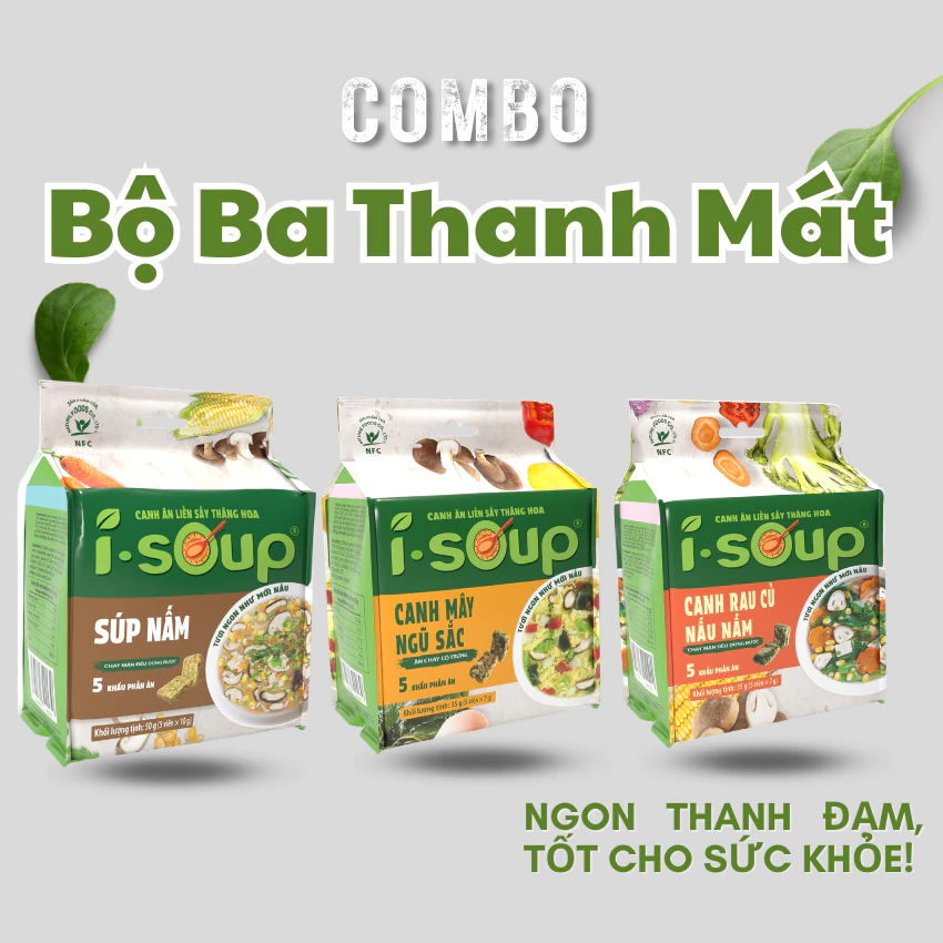 Bộ 3 thanh mát: Súp Nấm Chay, Mây Ngũ Sắc, Rau Củ Nấu Nấm