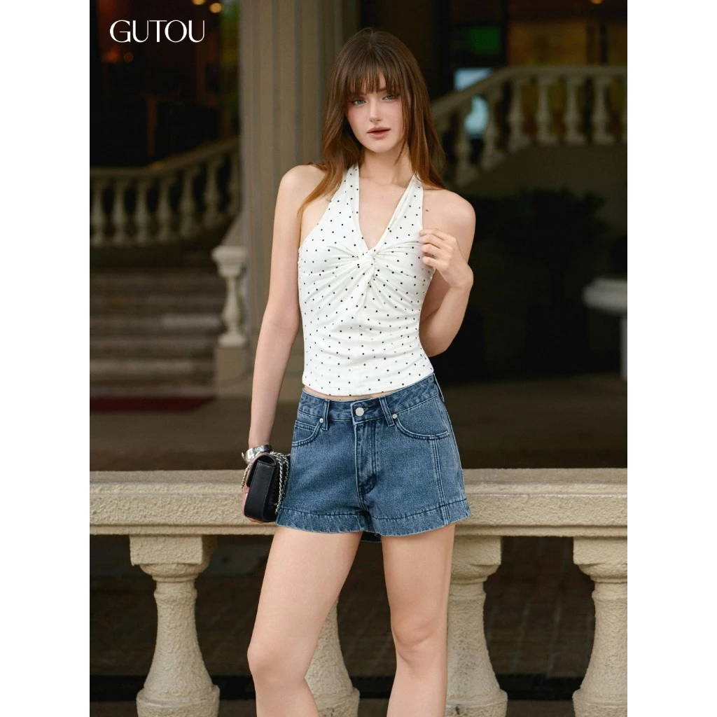 [ GUTOU ] Quần Short Jean Basic Đường May Nổi Modern Chic G291
