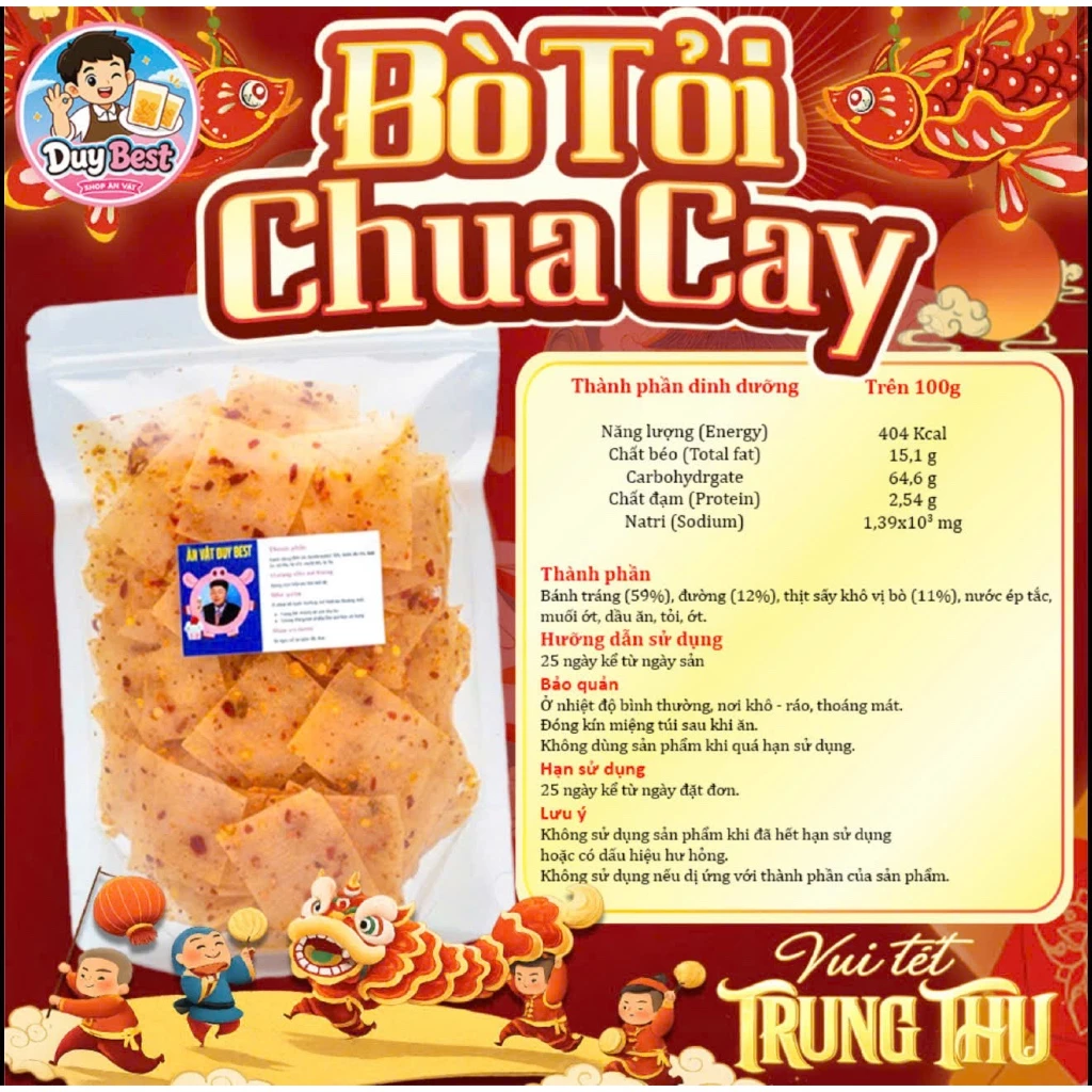 (HỎA TỐC SG) Bánh Tráng Bò Tỏi Chua Cay Duy Best - Vị Tỏi Cay Nồng & Chua Tươi Mới