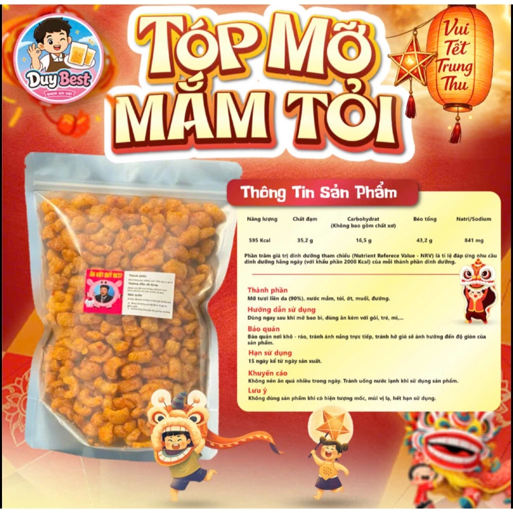 (Độc Quyền) (50-GRAM)Tóp Mỡ Rim Mắm Tỏi Duy Best Loại Nhất ( Tặng Kèm Sốt Ăn Vặt)